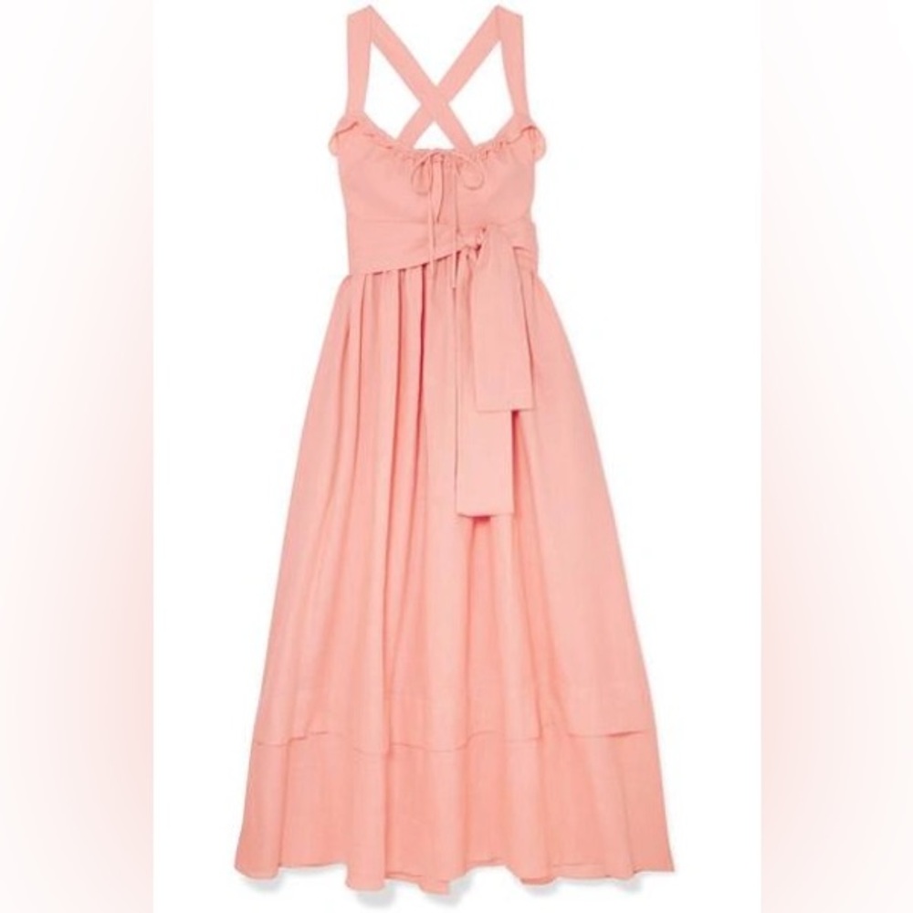 THREE GRACES LONDON Joan tie-waist linen dress Antique Rose Pink UK Sz 8 = 4 US